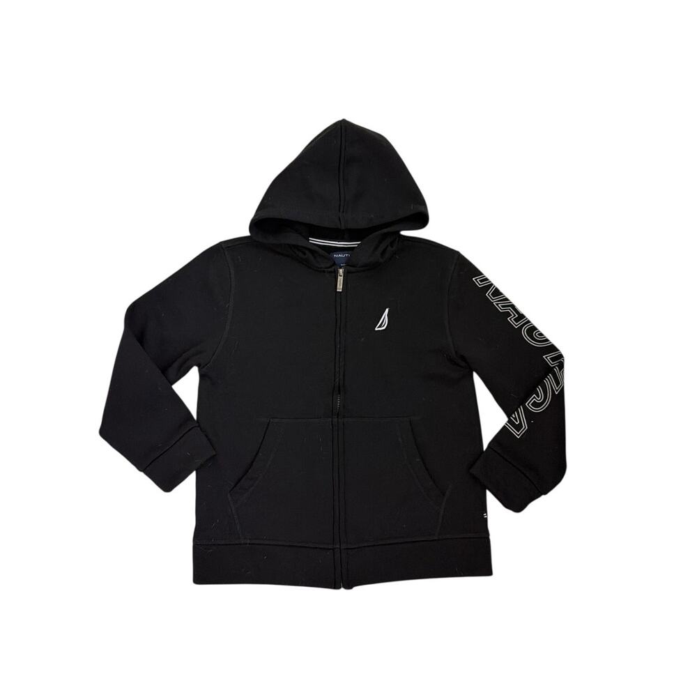 Nautica Hoodie Black White Full Zip Hooded Sweatshirt Youth Medium 10/12